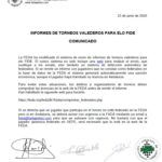 Comunicado sobre el envío de informes de torneos valederos para Elo FIDE